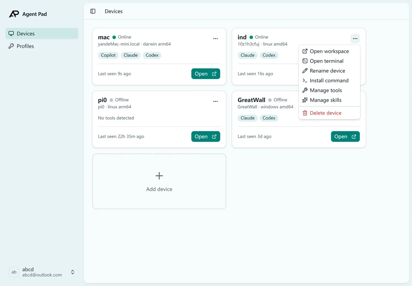 Agent Pad browser dashboard