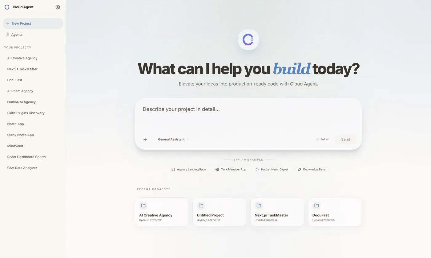 Cloud Agent software builder interface