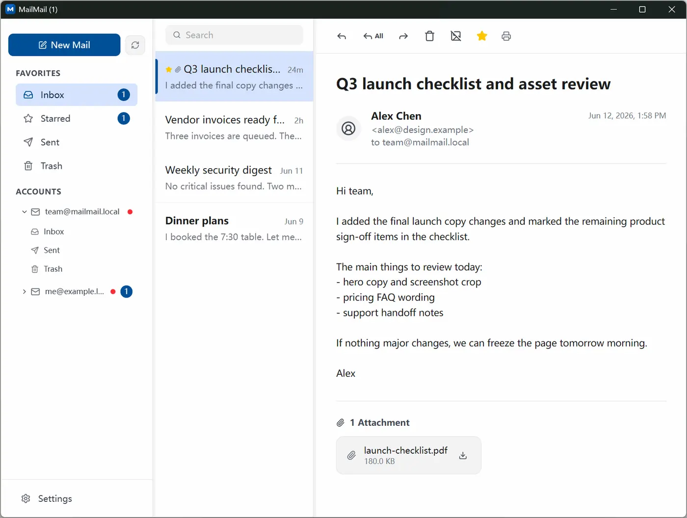 MailMail Windows email client interface